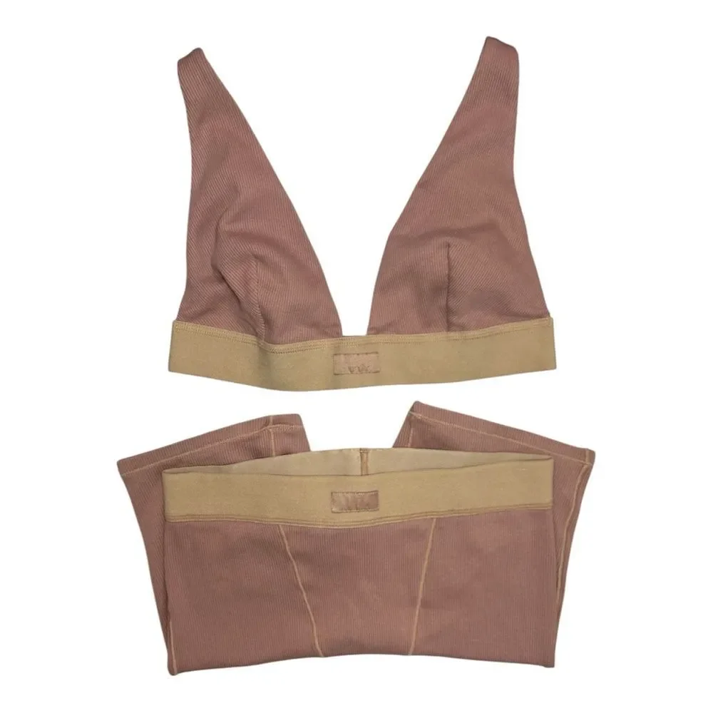 SKIMS Rose Clay Cotton Rib Plunge Bralette & Matching Cotton Rib Boxer Set S/M